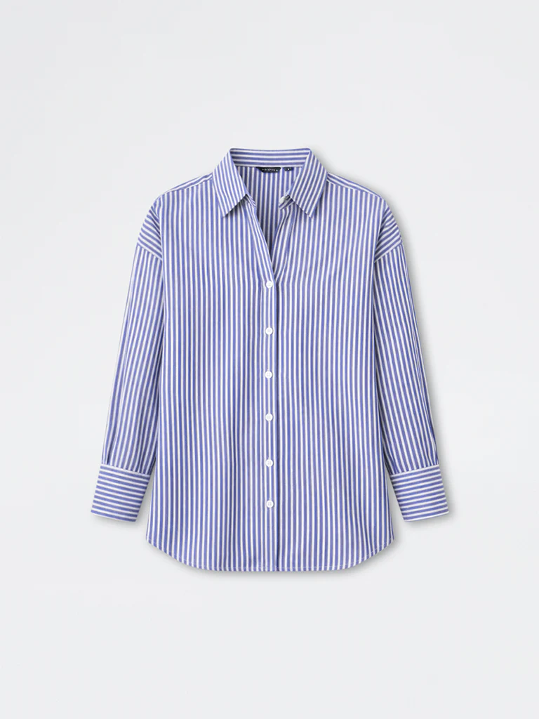 Wardrobe Navy Stripe Pattern Cotton Top - Image 5
