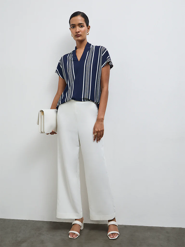 Wardrobe Navy Stripe Printed Blouse - Image 2
