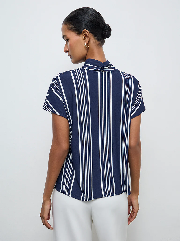Wardrobe Navy Stripe Printed Blouse - Image 4