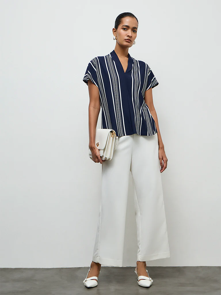 Wardrobe Navy Striped Blouse - Image 2
