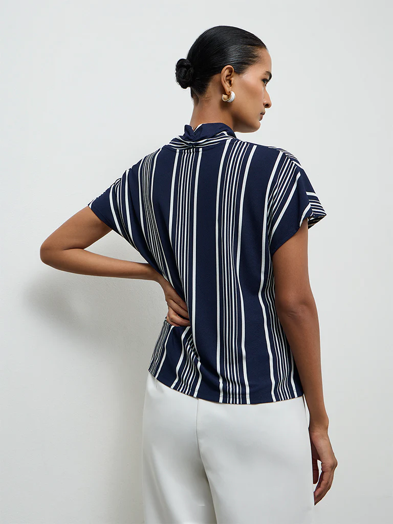 Wardrobe Navy Striped Blouse - Image 4