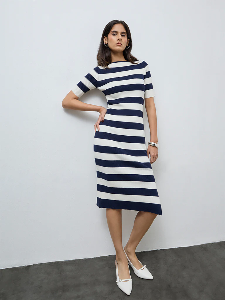Wardrobe Navy Striped Bodycon Dress