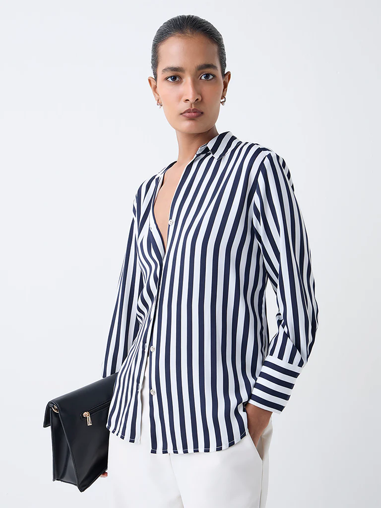 Wardrobe Navy Striped Shirt - Image 2