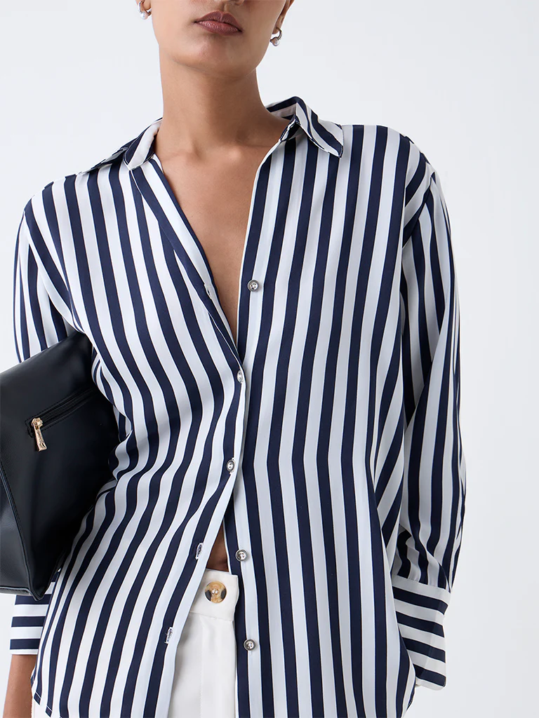 Wardrobe Navy Striped Shirt - Image 3