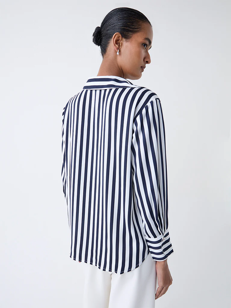 Wardrobe Navy Striped Shirt - Image 4