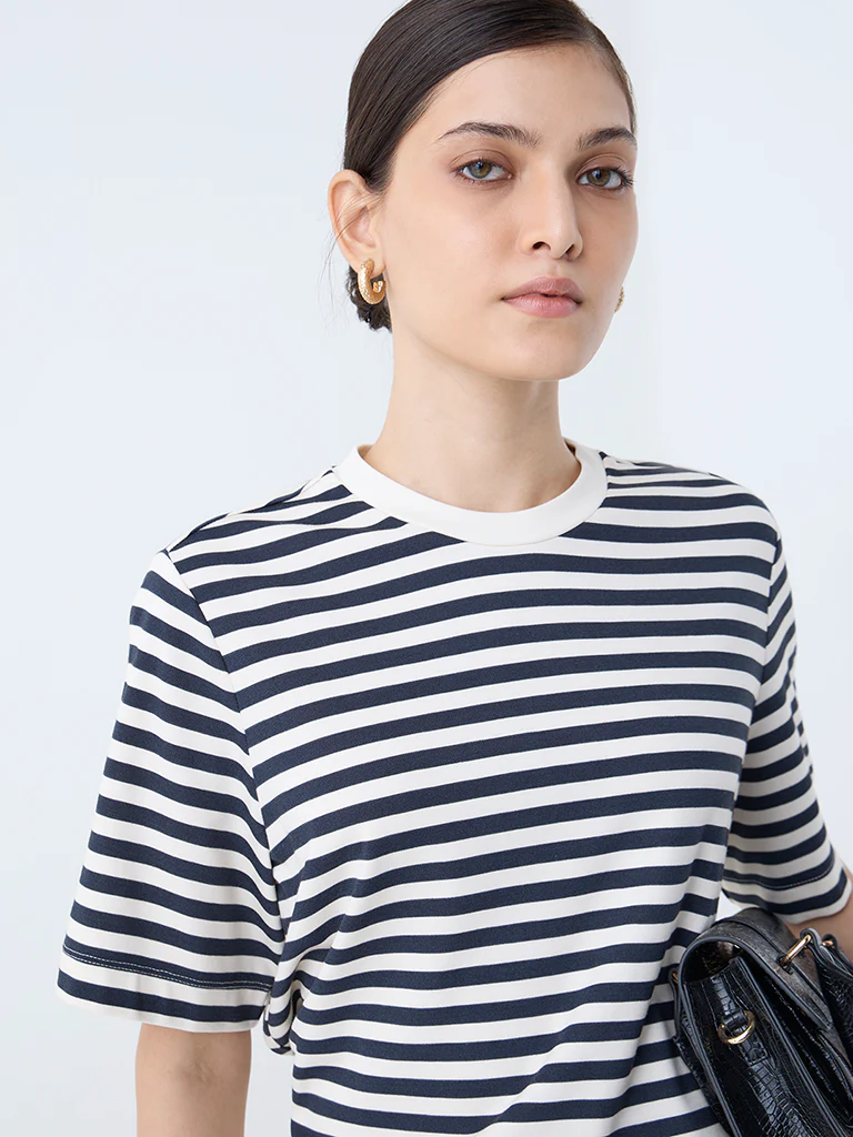 Wardrobe Navy Striped T-Shirt - Image 3
