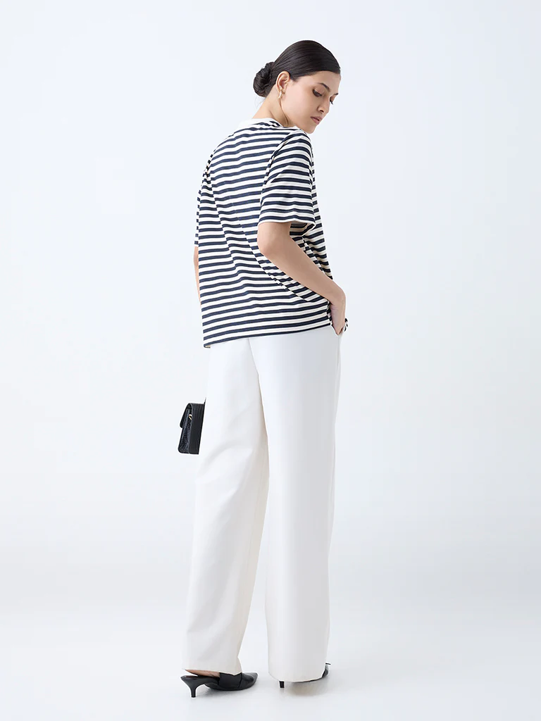 Wardrobe Navy Striped T-Shirt - Image 4