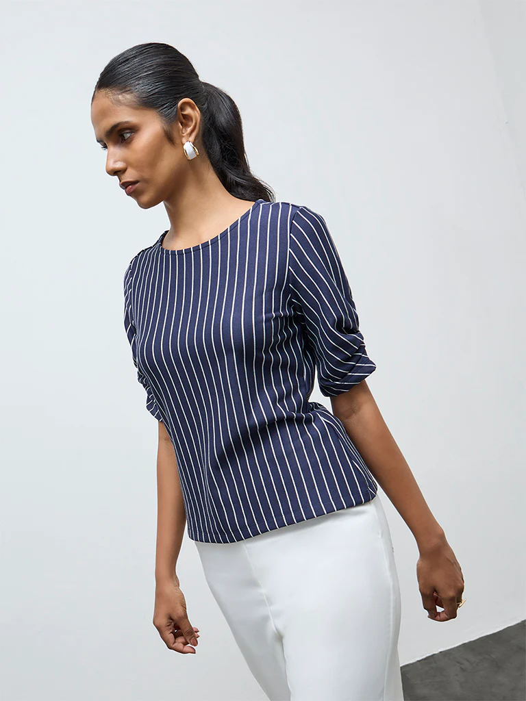 Wardrobe Navy Striped Top - Image 2