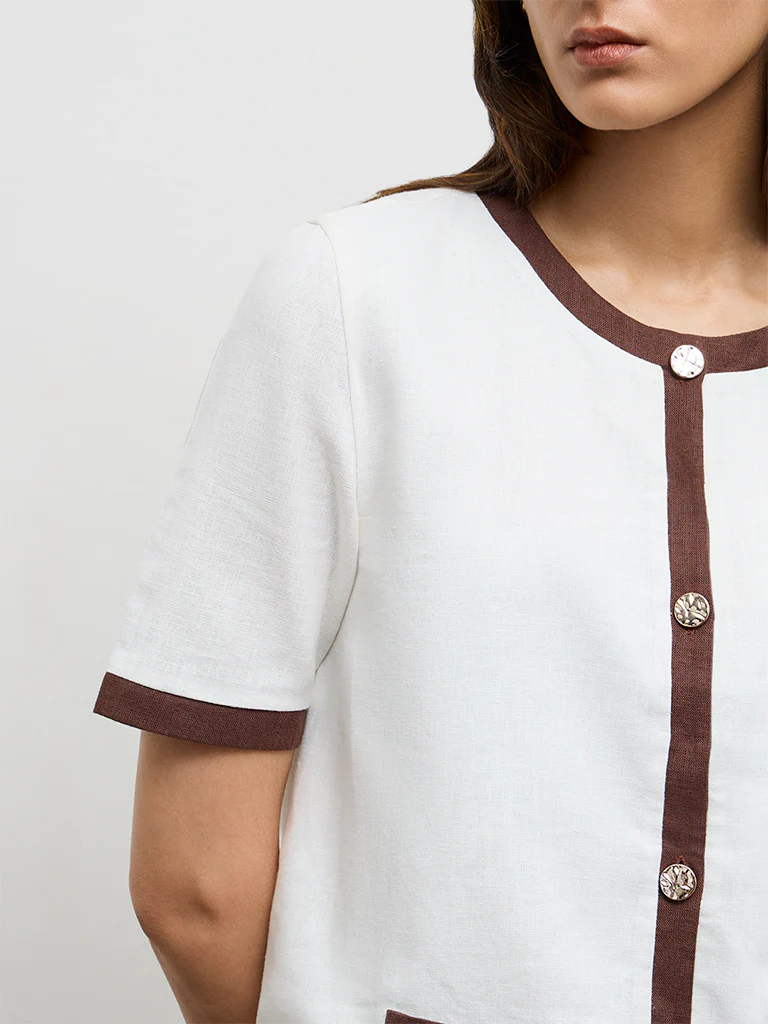 Wardrobe Off-White Contrast-Detailed Cotton Blouse - Image 3
