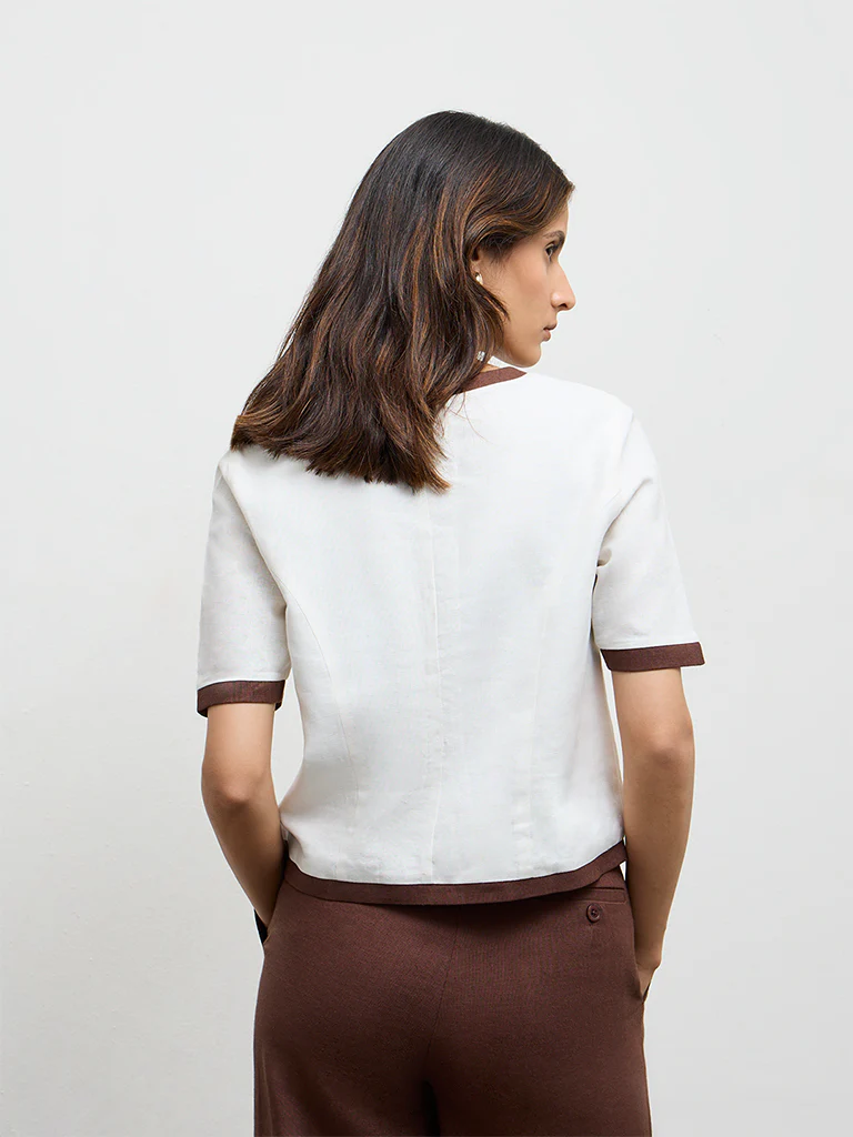 Wardrobe Off-White Contrast-Detailed Cotton Blouse - Image 4