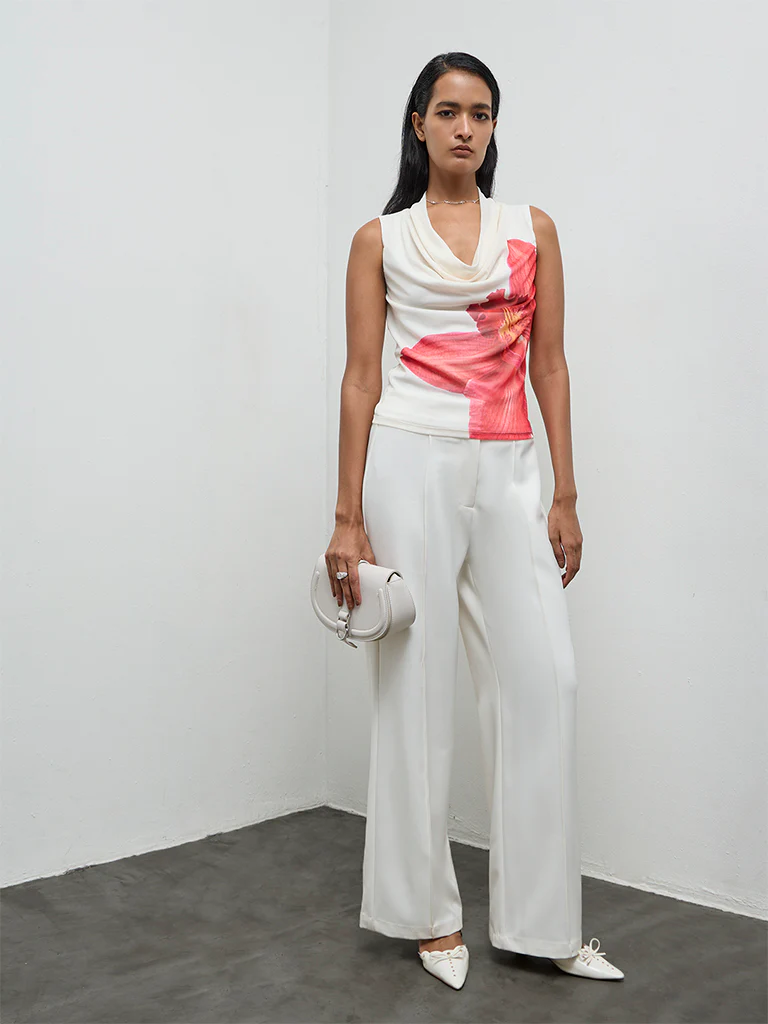 Wardrobe Off-White Floral Print Mesh Top