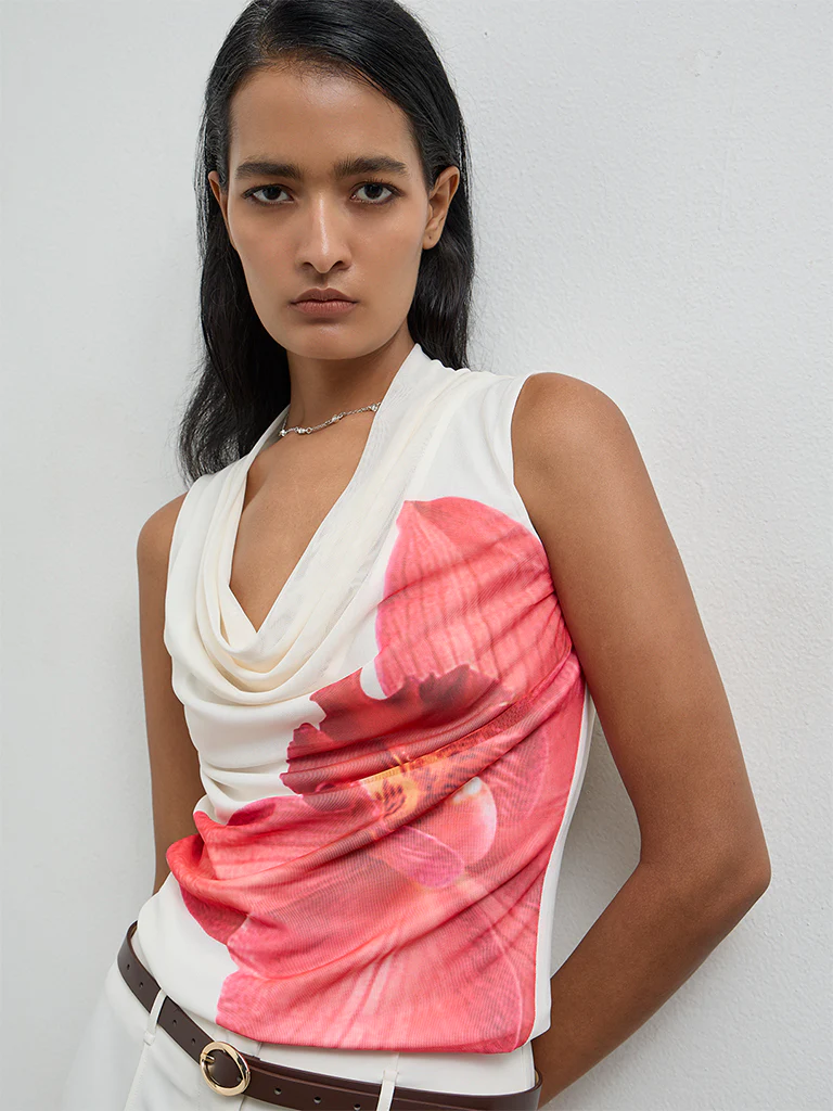 Wardrobe Off-White Floral Print Mesh Top - Image 2