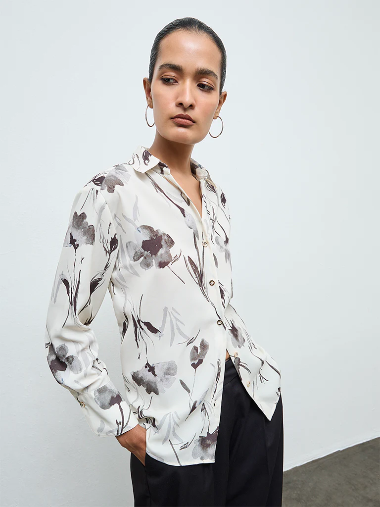 Wardrobe Off-White Floral Printed Shirt - Image 2