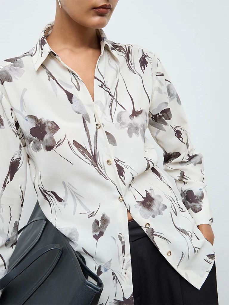 Wardrobe Off-White Floral Printed Shirt - Image 3
