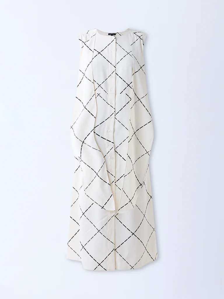 Wardrobe Off-White Geometric Printed A-Line Dress - Image 5