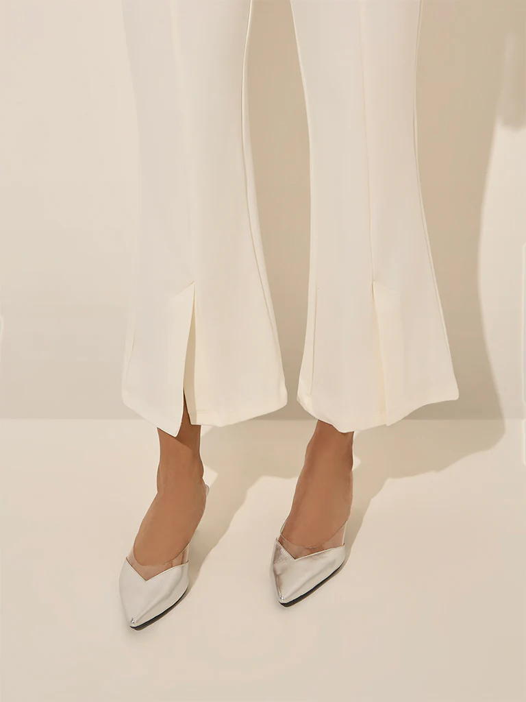 Wardrobe Off-White Slit-Detailed High-Rise Bootcut Trousers - Image 2