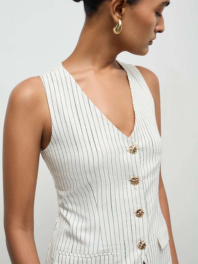 Wardrobe Off-White Striped Waistcoat - Image 3
