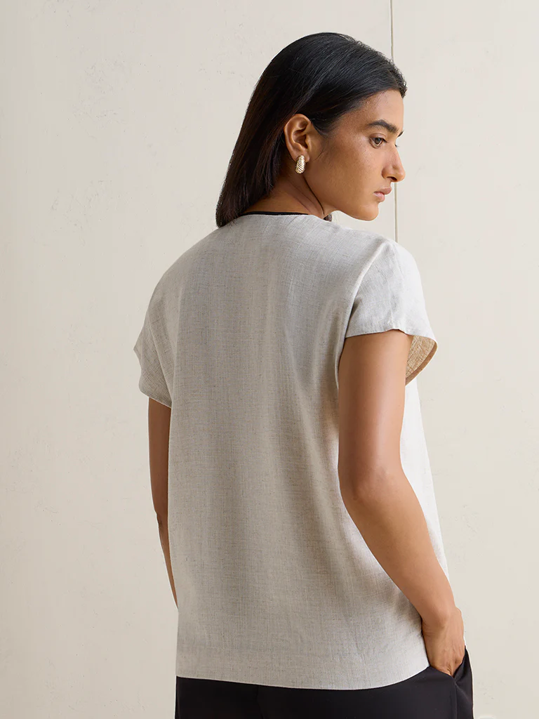 Wardrobe Off-White Wrap-Style Cotton Top - Image 4