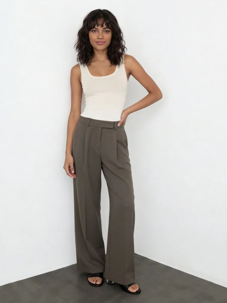Wardrobe Olive Solid High-Rise Trousers