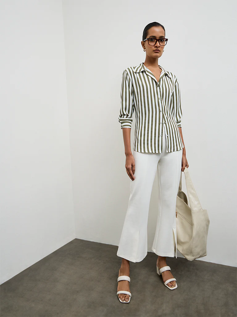 Wardrobe Olive Striped Shirt - Image 2