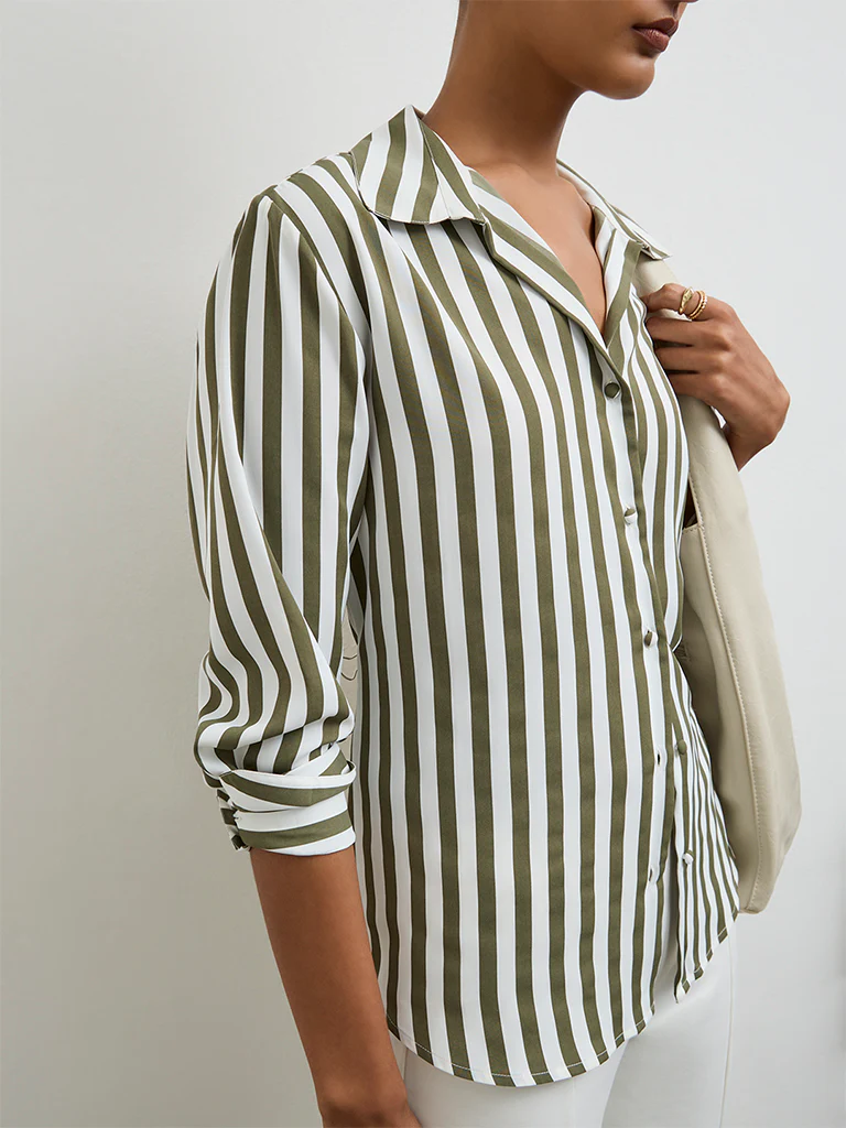 Wardrobe Olive Striped Shirt - Image 3