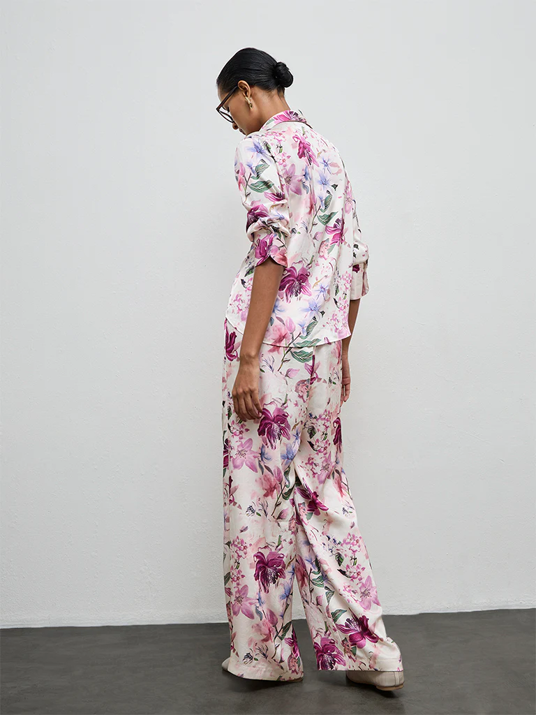 Wardrobe Pink Floral Design High-Rise Trousers - Image 4