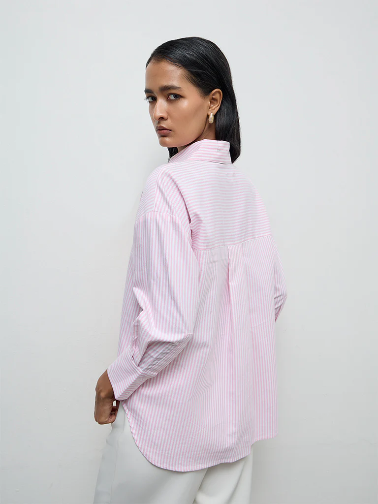 Wardrobe Pink Striped Cotton Shirt - Image 4