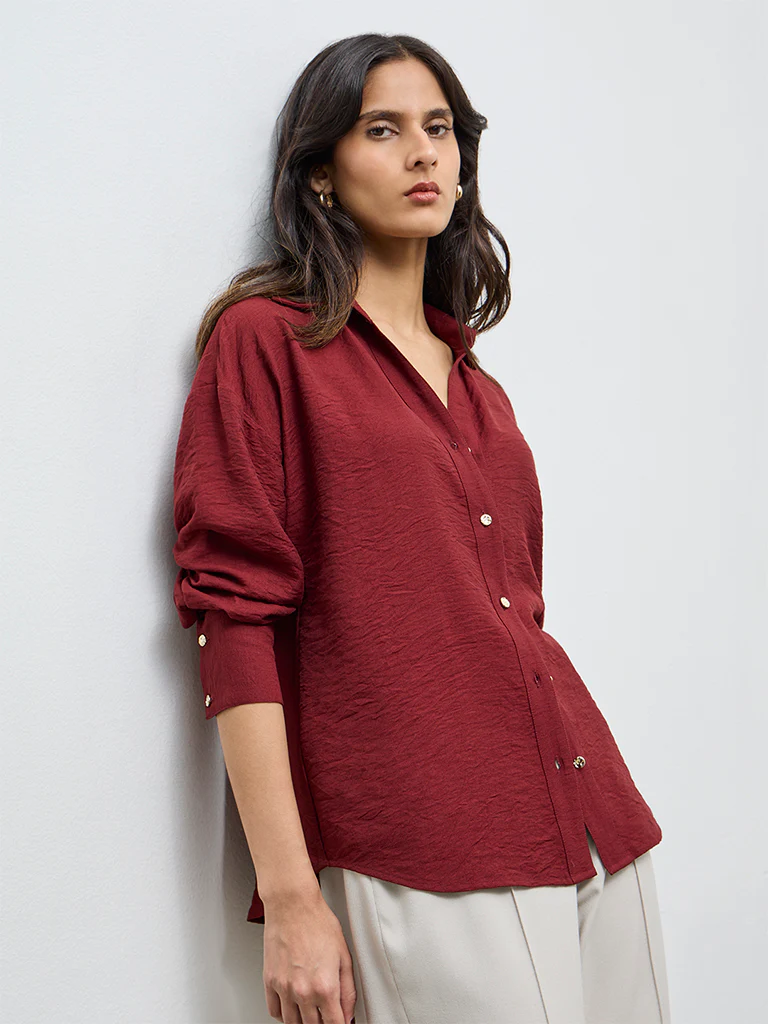 Wardrobe Red Crinkle-Textured Shirt