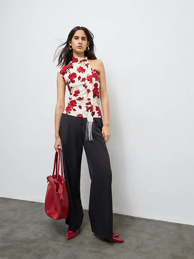 Wardrobe Red Floral One-Shoulder Top
