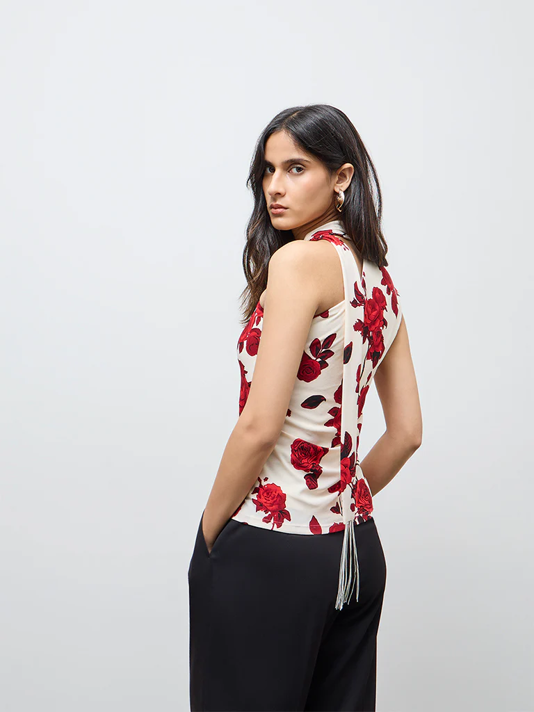 Wardrobe Red Floral One-Shoulder Top - Image 4