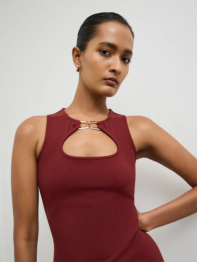 Wardrobe Red Hardware Detailed Bodycon Dress - Image 3
