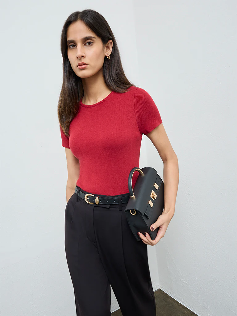 Wardrobe Red Knit-Textured Top - Image 2