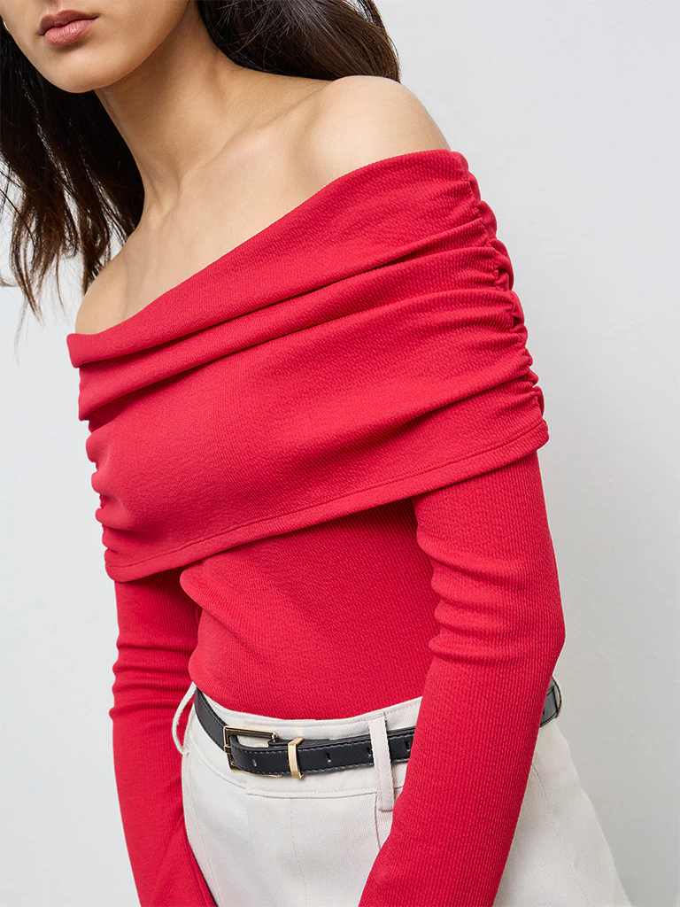 Wardrobe Red Off-Shoulder Top - Image 3