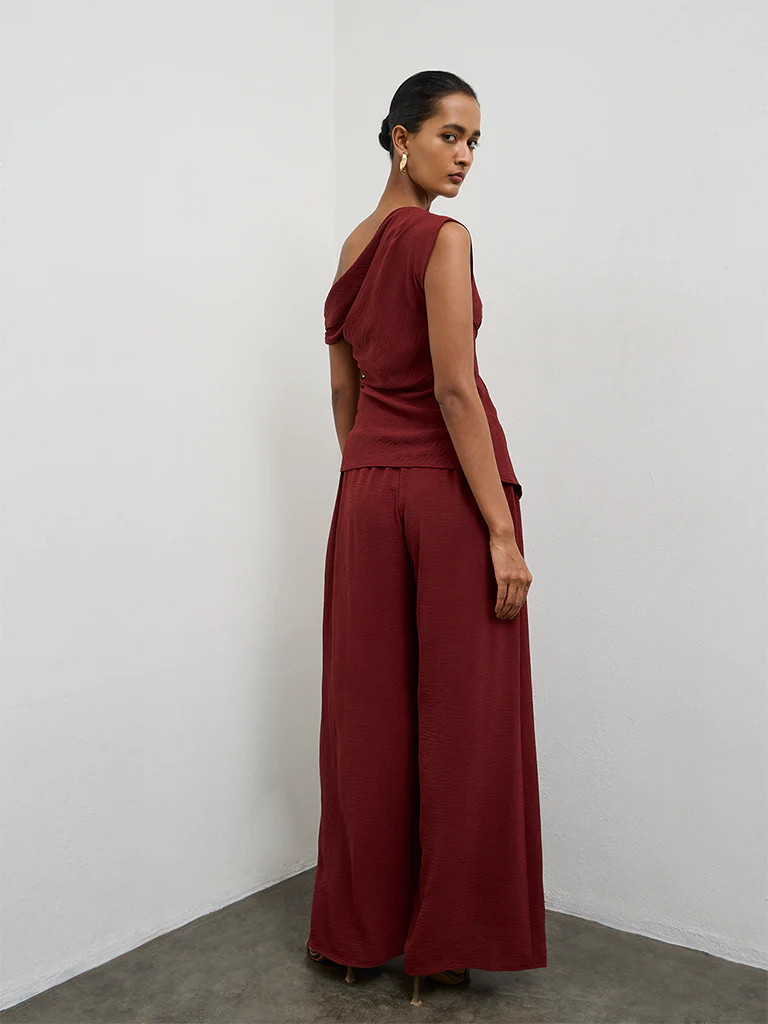 Wardrobe Red Pleated High-Rise Pants - Image 4