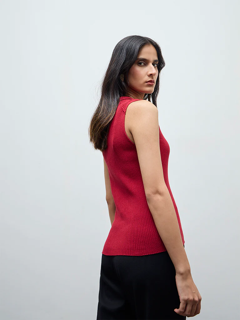 Wardrobe Red Ribbed-Textured Top - Image 4