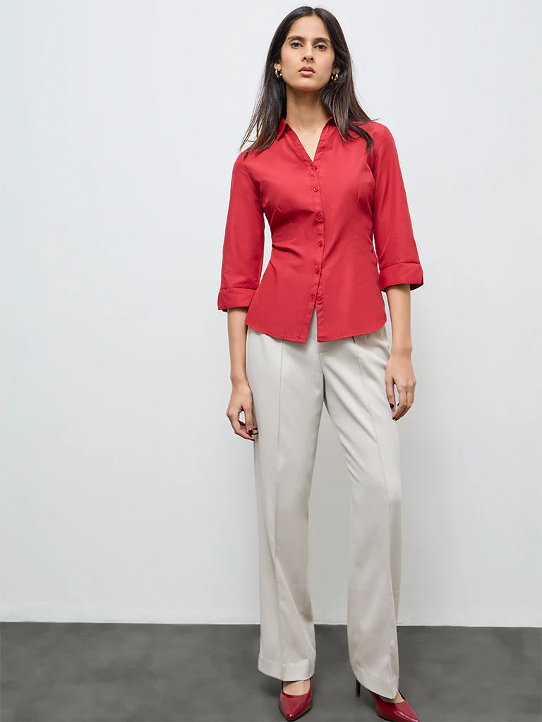 Wardrobe Red Solid Shirt - Image 2