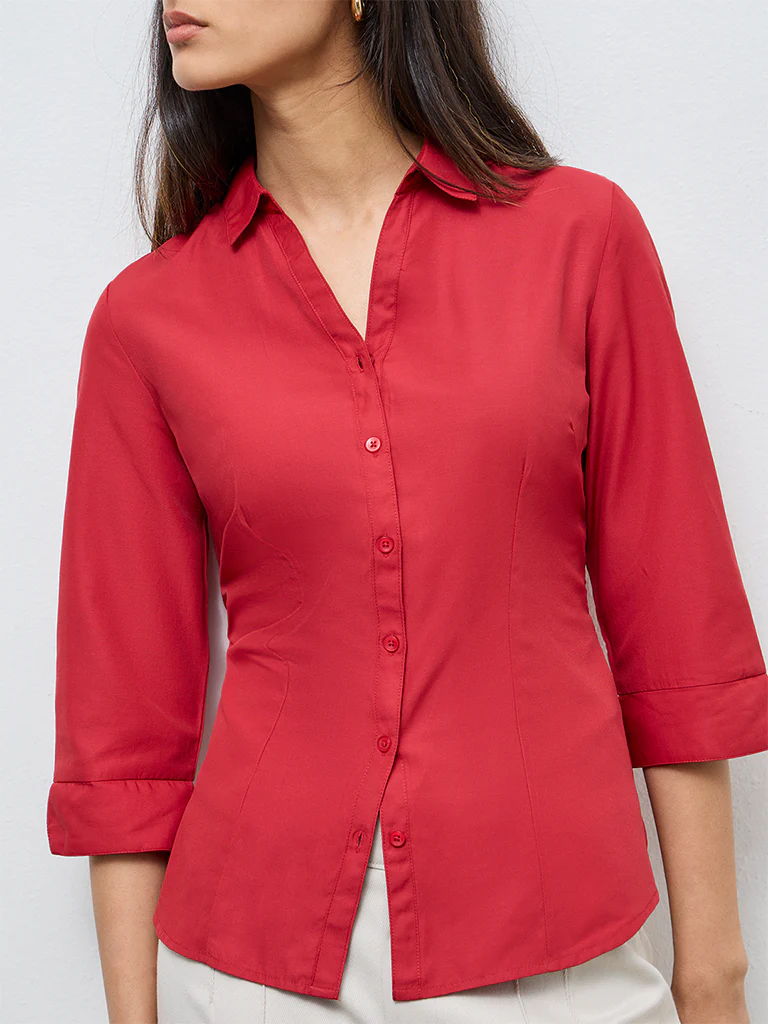 Wardrobe Red Solid Shirt - Image 3