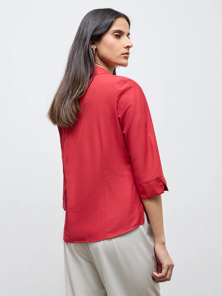 Wardrobe Red Solid Shirt - Image 4