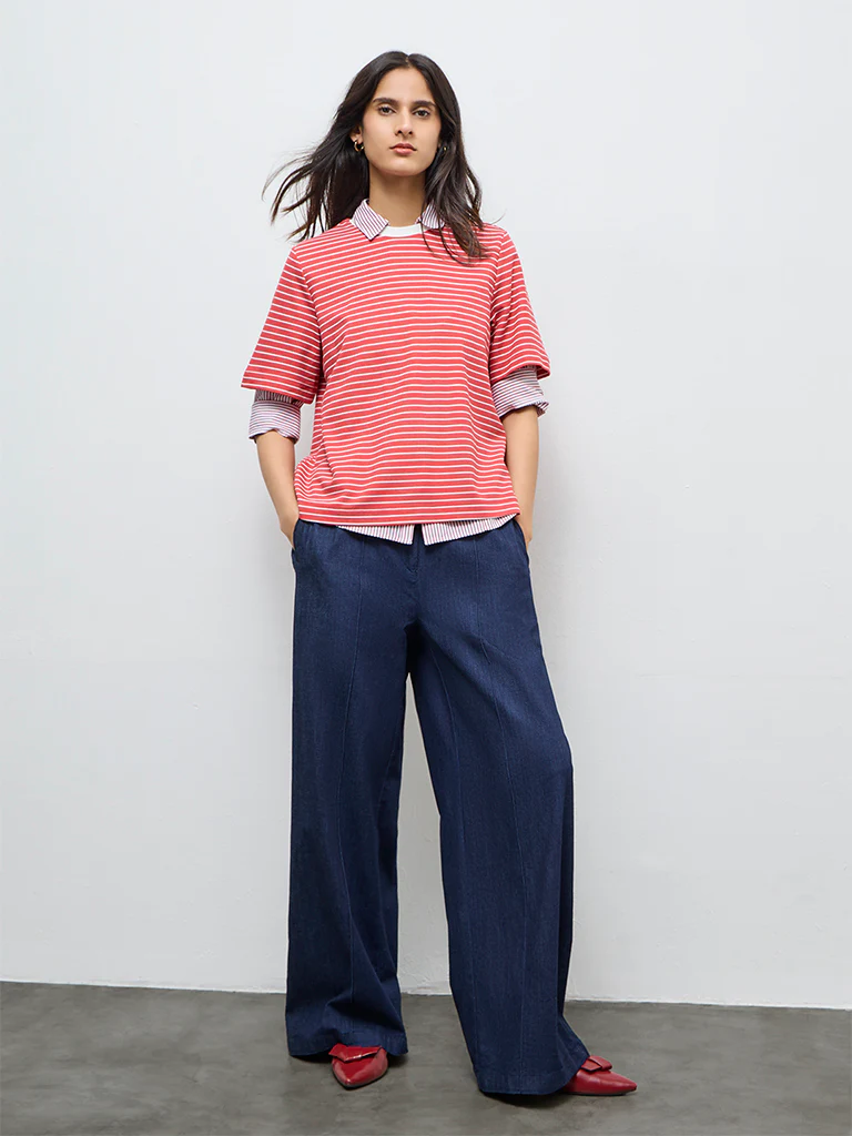 Wardrobe Red Striped Cotton-Blend T-Shirt