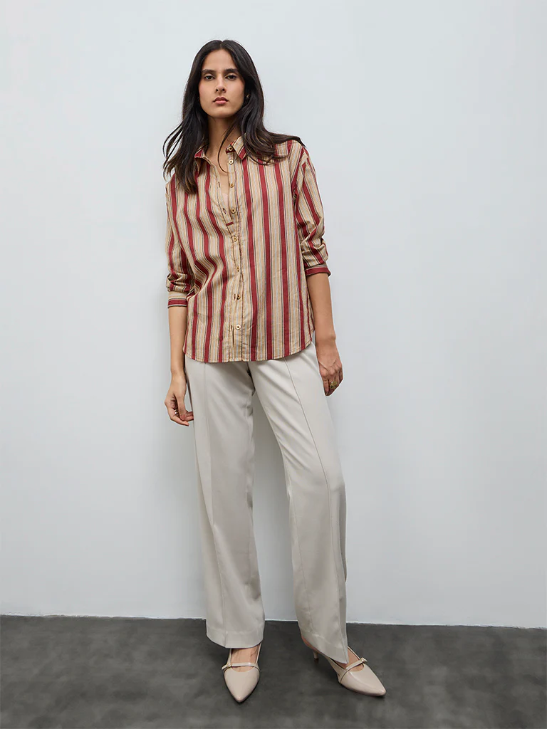 Wardrobe Rust Striped Cotton Shirt - Image 2