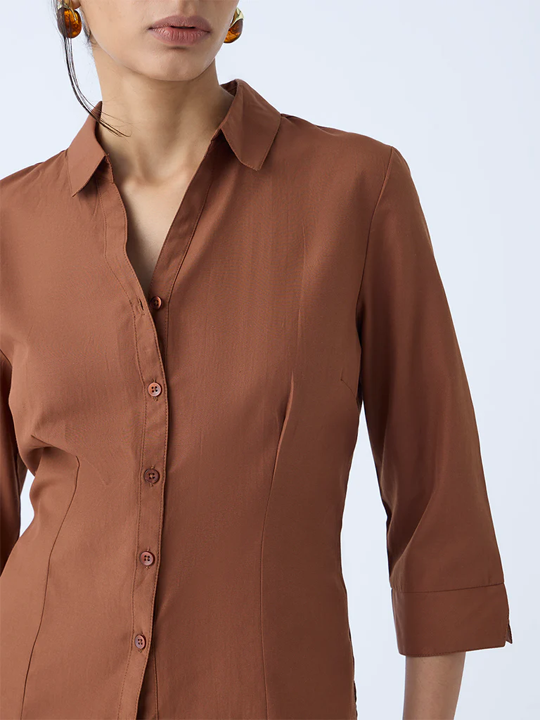 Wardrobe Tan Solid Shirt - Image 3