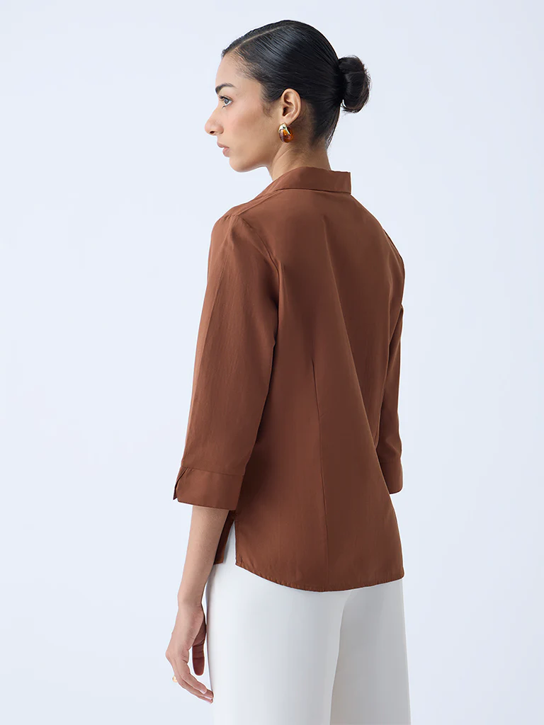 Wardrobe Tan Solid Shirt - Image 4