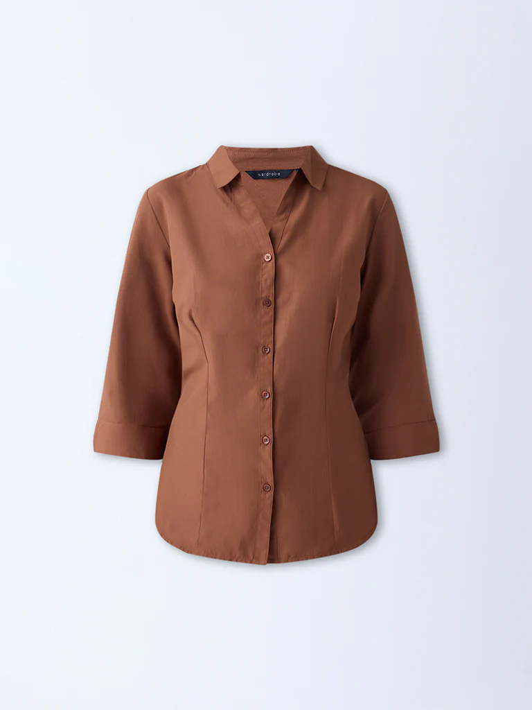 Wardrobe Tan Solid Shirt - Image 5