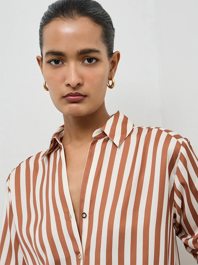 Wardrobe Tan Striped Shirt - Image 3