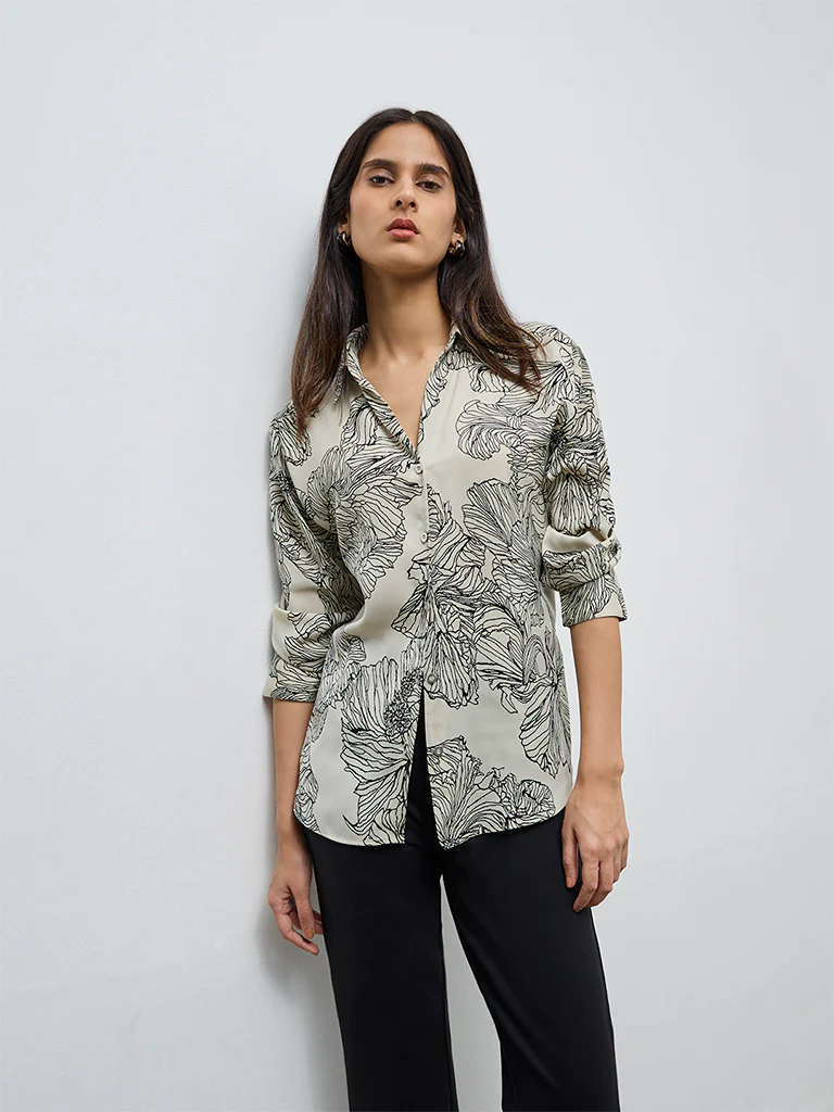 Wardrobe Taupe Floral Shirt - Image 2
