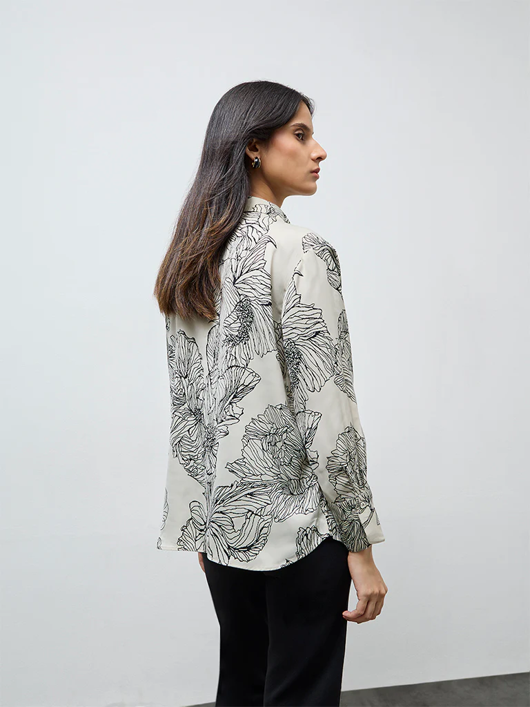 Wardrobe Taupe Floral Shirt - Image 4