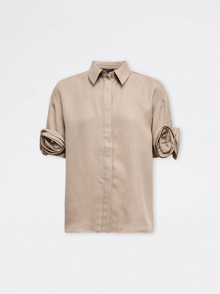 Wardrobe Taupe Rosette Detail Shirt - Image 5