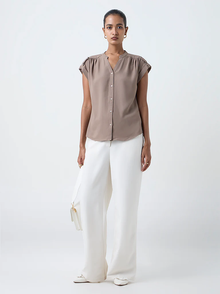 Wardrobe Taupe Solid Blouse - Image 2