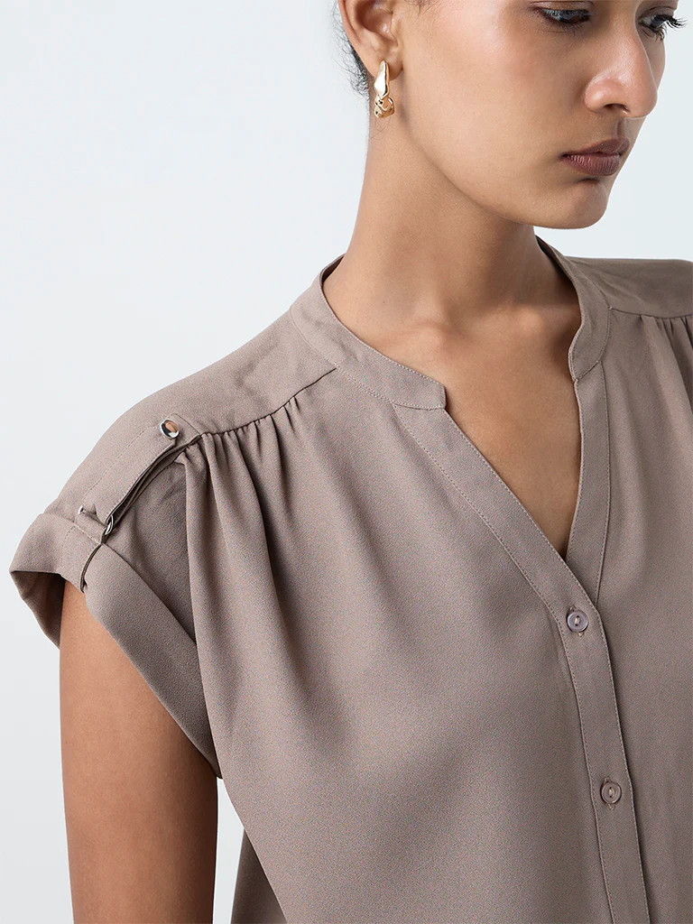 Wardrobe Taupe Solid Blouse - Image 3