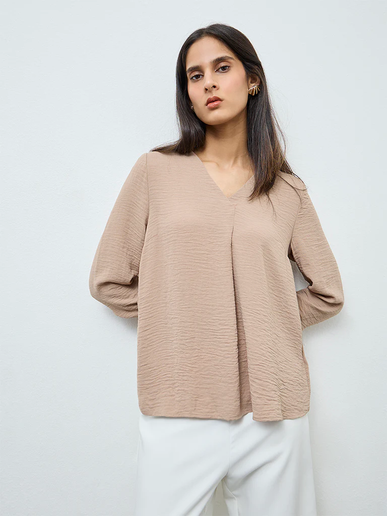 Wardrobe Taupe Solid Blouse